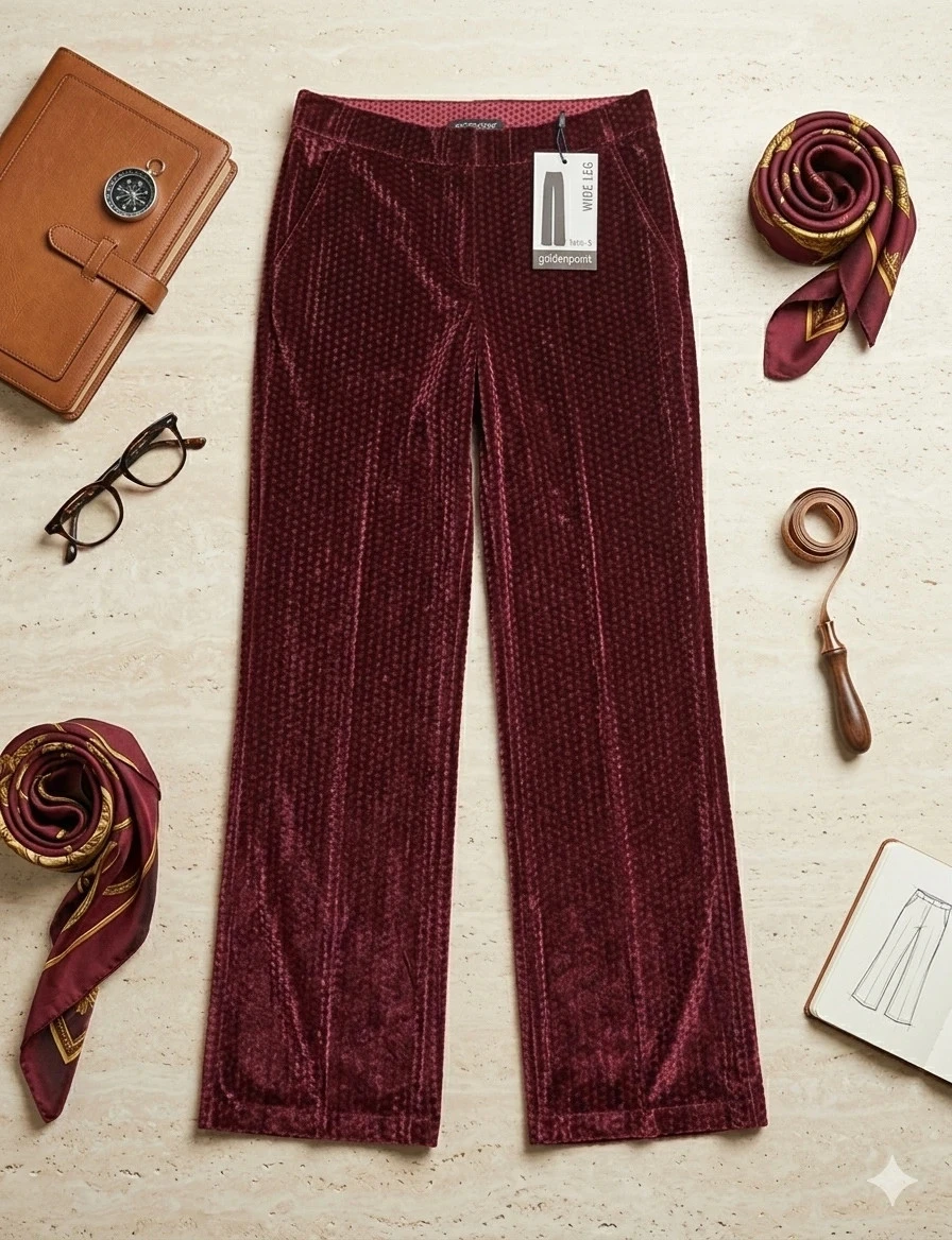 Pantalon Velours Côtelé Wide Leg Goldenpoint - Lie de Vin - Taille S - NEUF